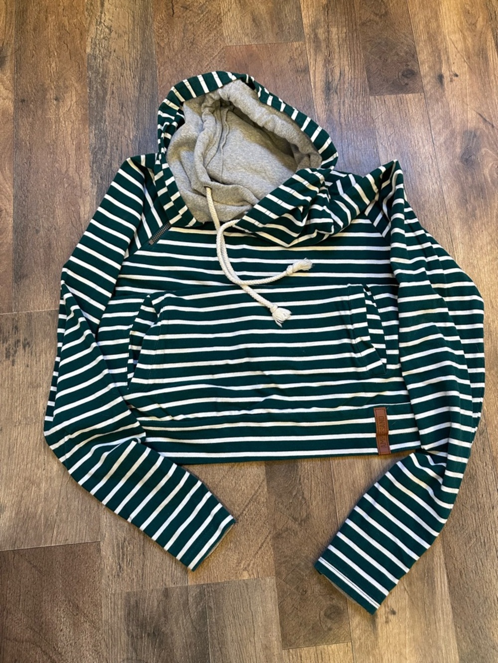 AMPERSAND Green and White Striped Hooded Sweater